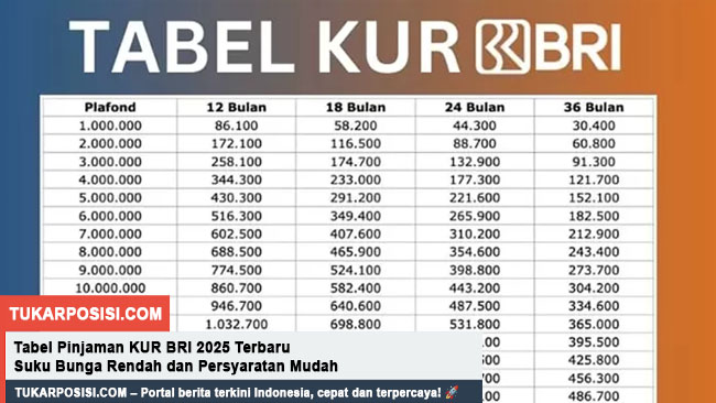 Tabel Pinjaman KUR BRI 2025 Terbaru: Suku Bunga Rendah dan Persyaratan Mudah